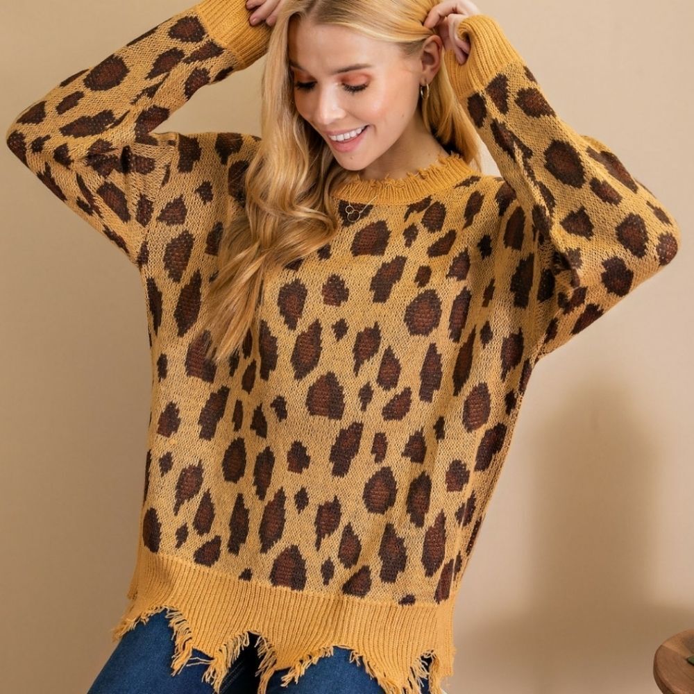 Llove Women brown Leopard print S sweater
